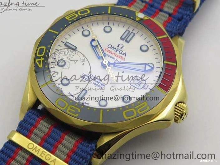 0417 Modern Seamaster 300M 007 YG URF 1:1 Best Edition White Dial Ceramic Bezel On Nylon Strap A 8115